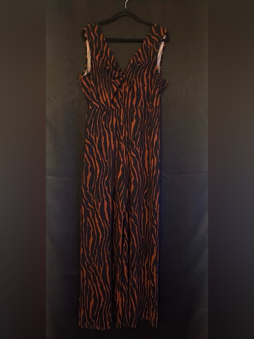 Charming Charlie - Sleeveless Black & Rust Tiger-Print Jumpsuit size XL